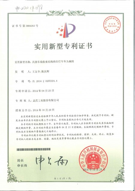 中國專利證號 3884263